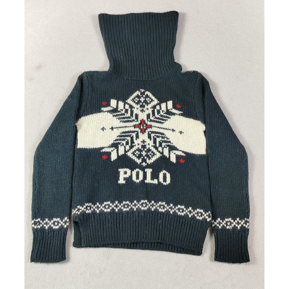 Polo Ralph Lauren Sweater Girls 6X Black Fair Isle Turtleneck Snowflake Winter